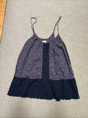 aerie Navy Floral Lace-Front Cami with Multicolor Dots